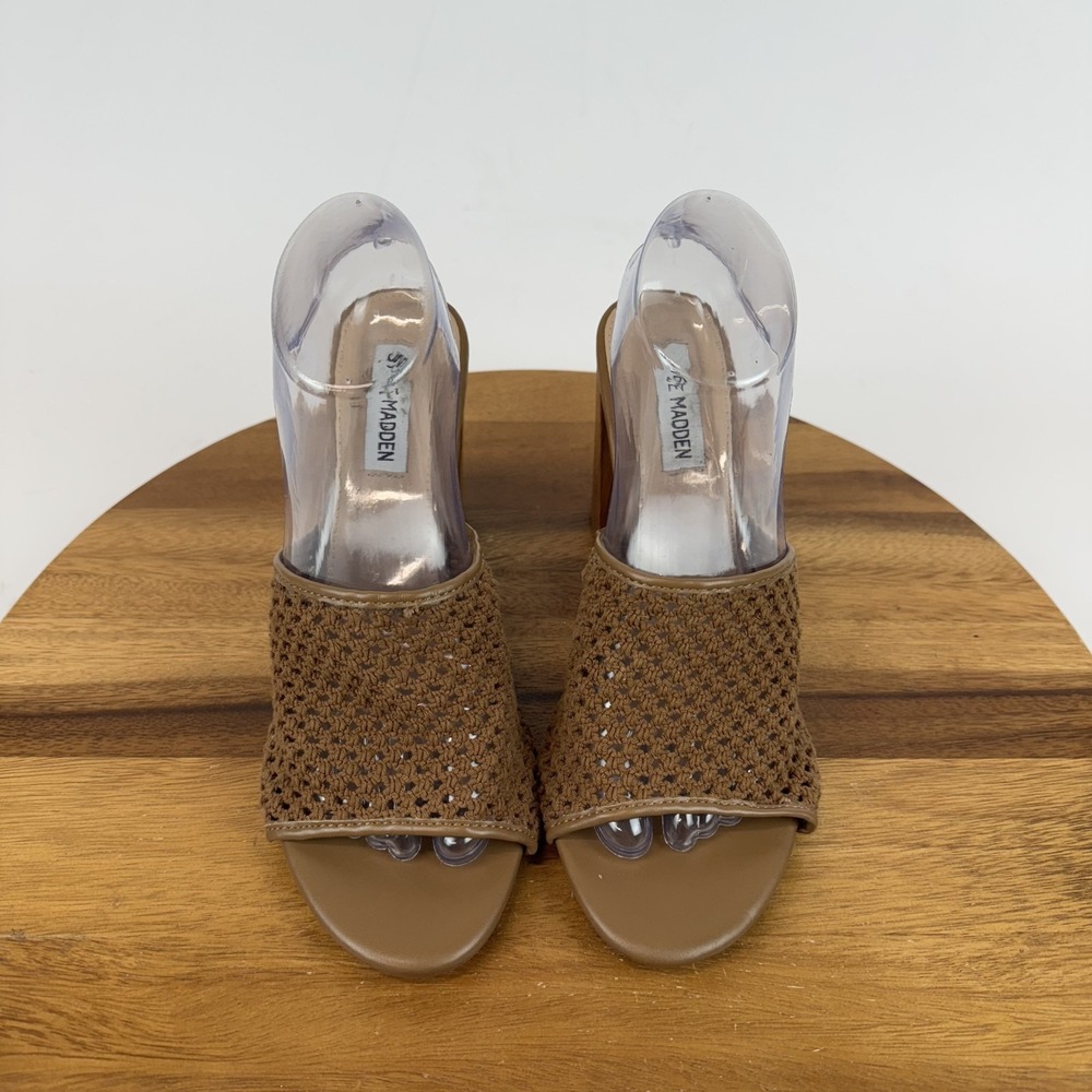 Womens Steve Madden Cataley Brown Knit Casual Slip On Heeled Sandals Size 10 M